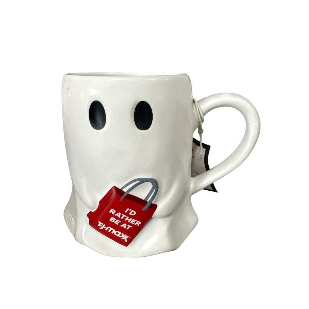 TJ Maxx Ghost Ceramic Mug White Red I'd Rather Be At TJ Maxx Microwave Safe